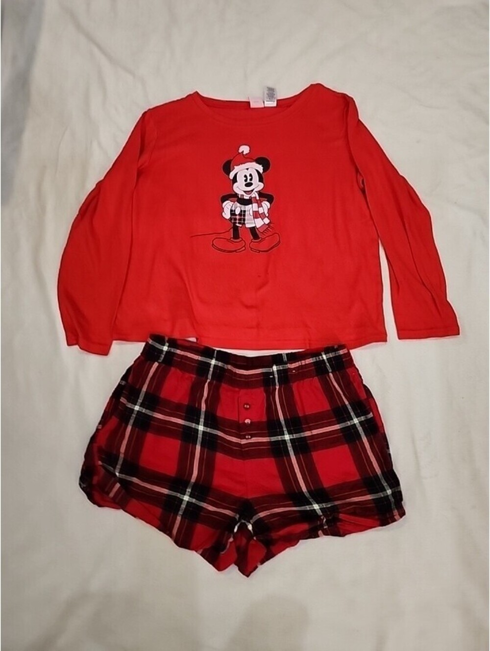 Disney Parks Red Top RN8245Plaid Shorts Pajama Starts Above Set Women's Size S/M
